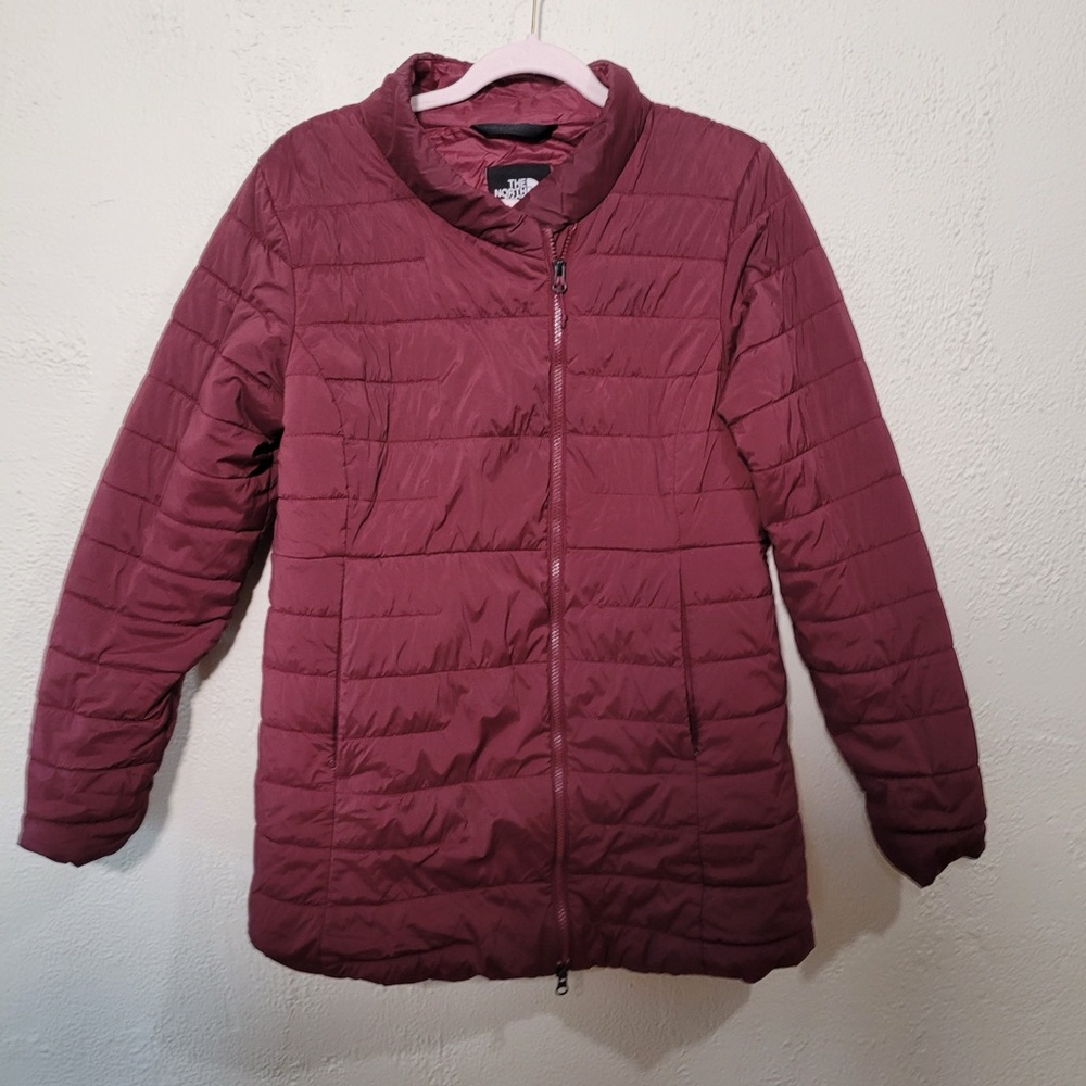 The North Face Red Puffer Jacket with Stand-Up Collar